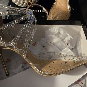 New York & Company Gold and Clear Heels & Ball Purse